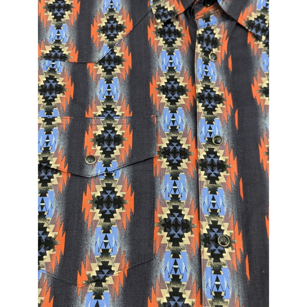 Vintage‎ Wrangler Aztec Pearl Snap Mens Cowboy Dress Shirt Blue Size Large - Picture 6 of 10